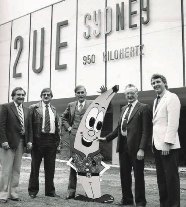 Former ABGC Chairman Jim Dobson (second from right) at a banana promotion with Sydney broadcaster John Laws (centre).