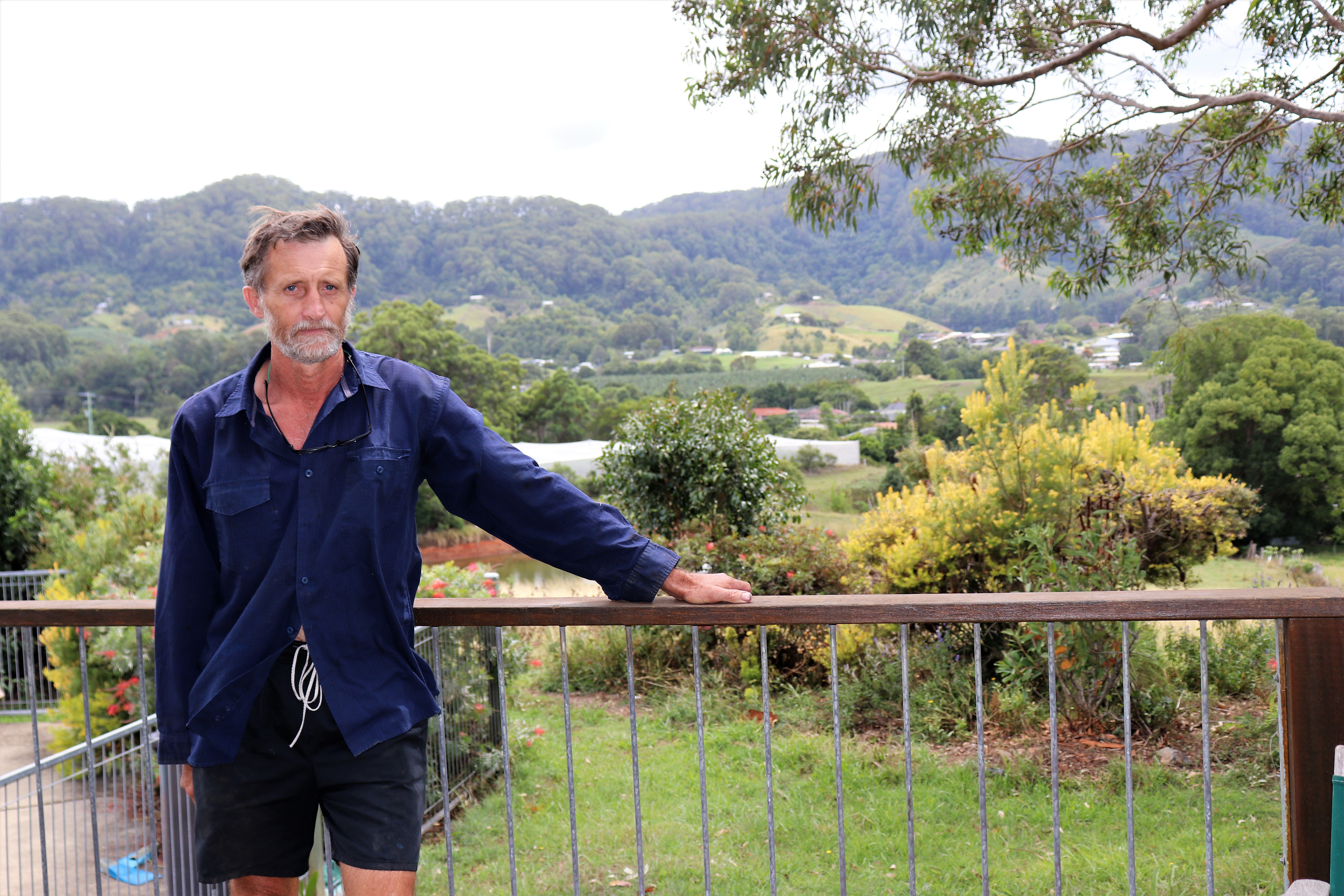 David Pike on the verandah of his home which is in the direct path of the Coffs bypass.
